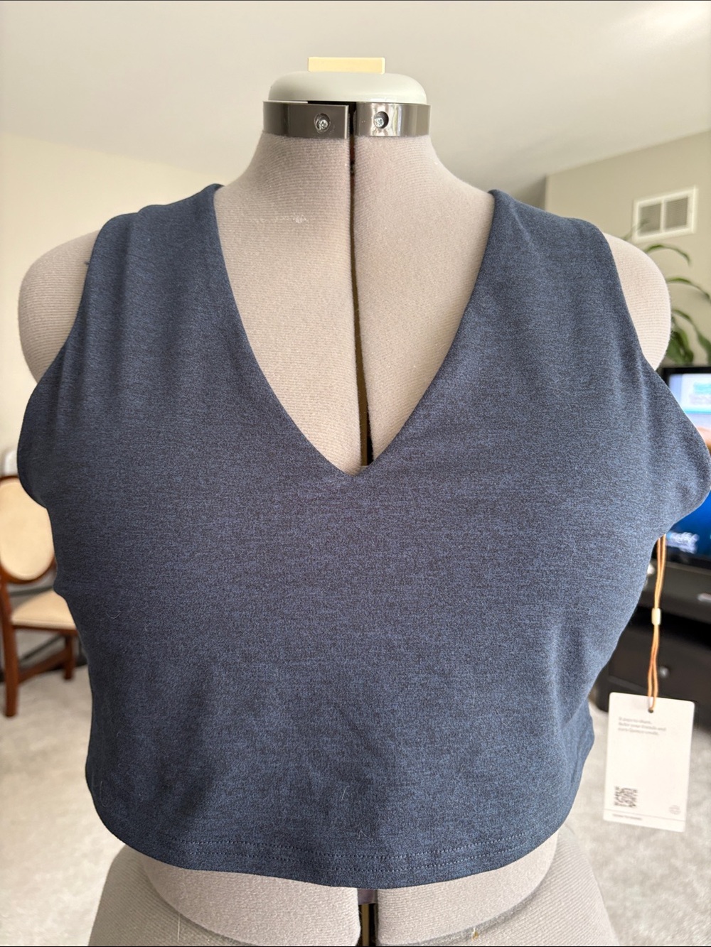 Quince V-Neck Sleeveless Crop Top in Slate Blue